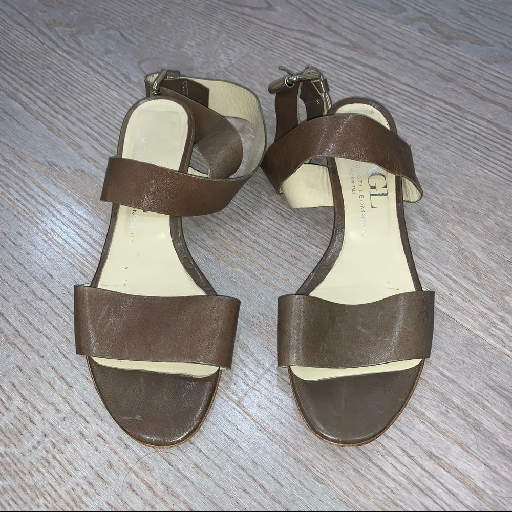 AGL Brown Leather Crisscross Wedge Sandals